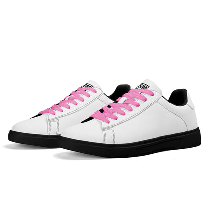 SIM-1  Low Top Leather Skateboard Shoes (White)