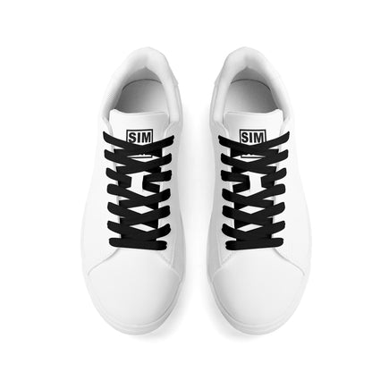 SIM-1  Low Top Leather Skateboard Shoes (White)