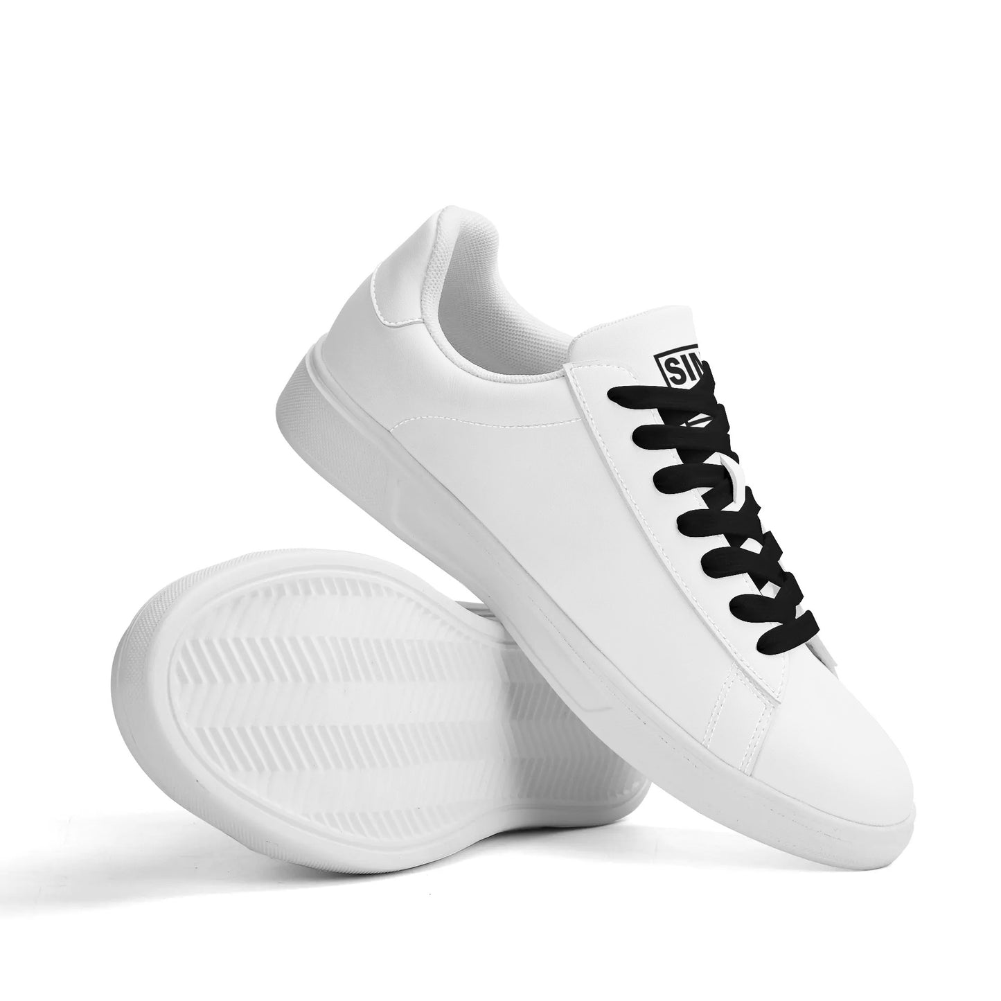 SIM-1  Low Top Leather Skateboard Shoes (White)