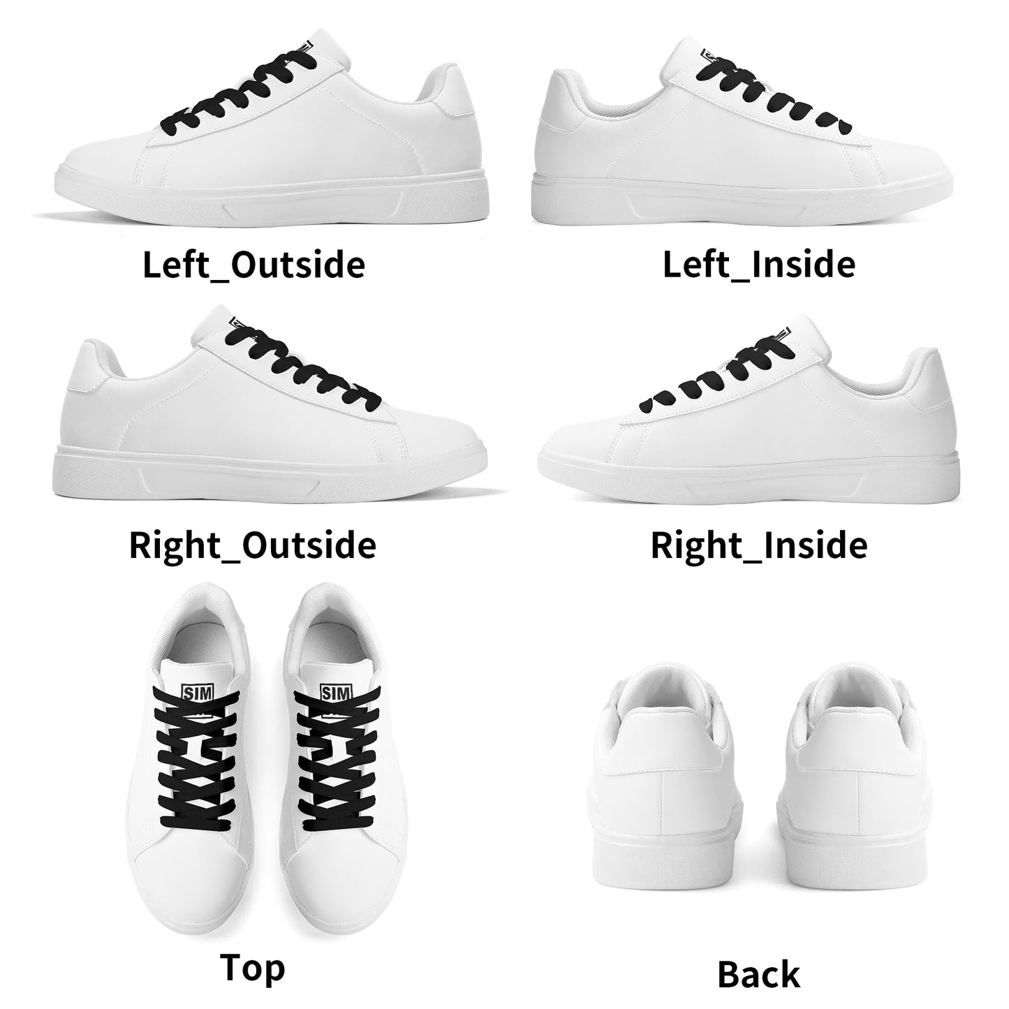 SIM-1  Low Top Leather Skateboard Shoes (White)