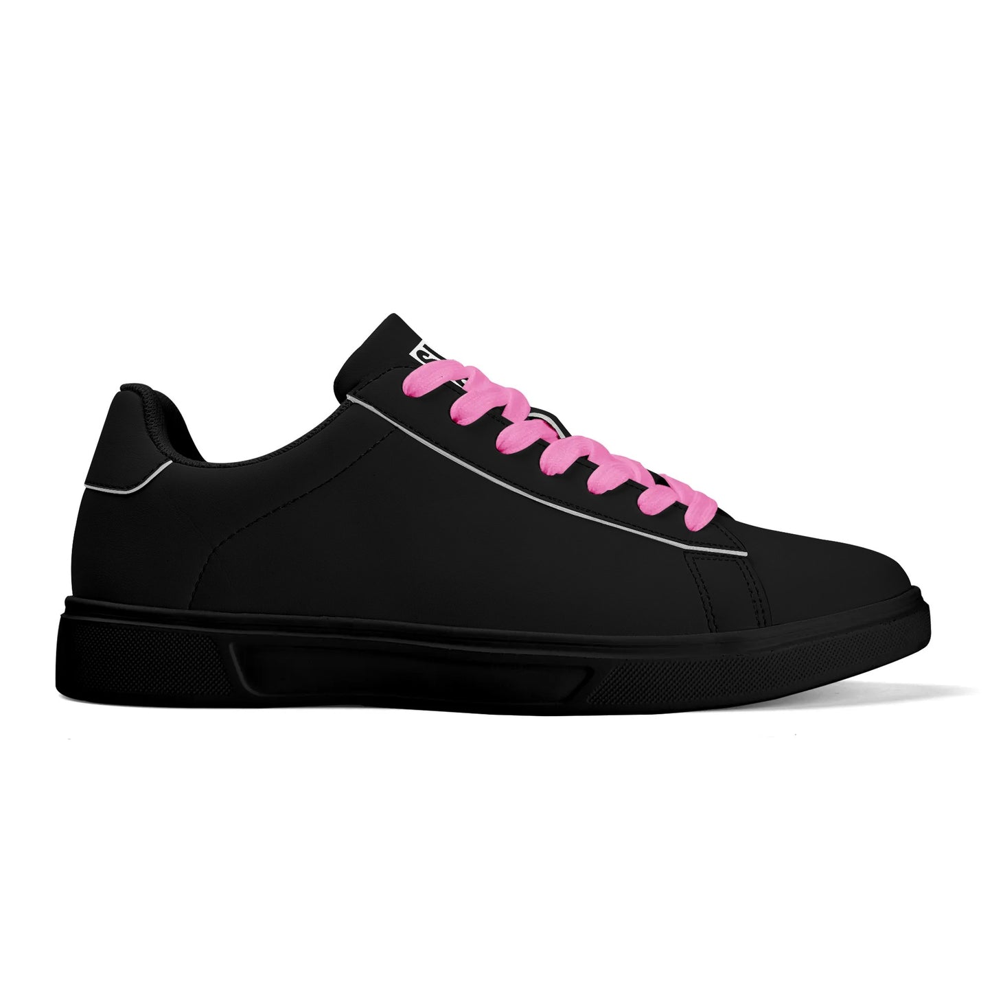 SIM-1 Low Top Leather Skateboard Shoes (Black with Pink Laces)