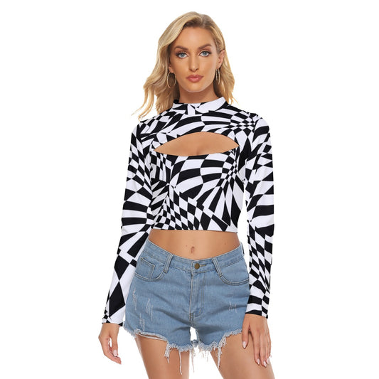 All-Over Print Women's Hollow Chest Keyhole Tight Crop Top